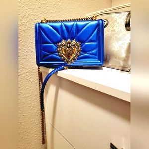METALLIC BLUE and GOLD Dolce & Gabbana DEVOTION HANDBAG Crossbody